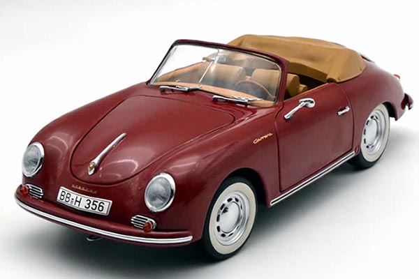 Porsche 356 Cabriolet Diecast Car Model 1:18 Scale Wine Red