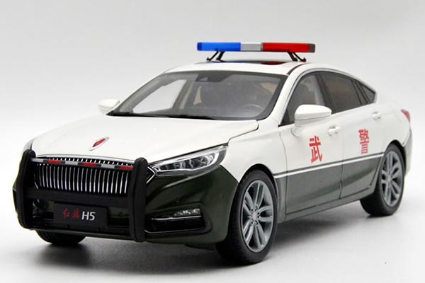 2018 Hongqi H5 Diecast Police Car Model 1:18 Scale White-Green