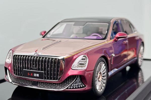 2024 Hongqi Guoya Diecast Car Model 1:18 Scale Purple-Golden