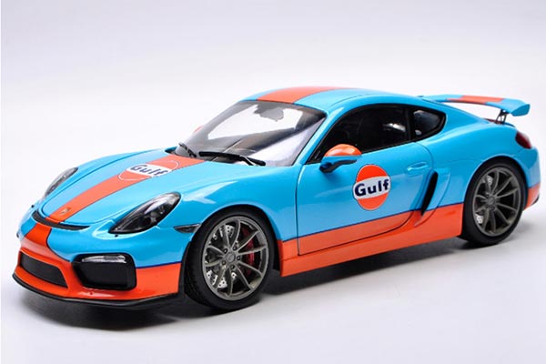 Porsche Cayman GT4 Diecast Car Model Gulf 1:18 Scale Blue-Orange